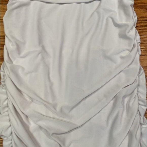 Pretty Little Thing Women's Midi Dress Tube Ruched Side Strapless White Draped - Picture 11 of 12